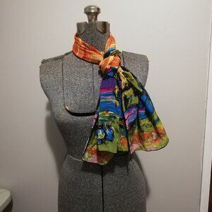 Oblong Silk Scarf with Colourful Houses